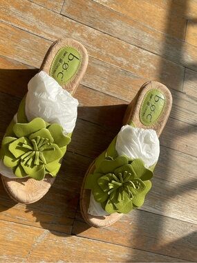 b.o.c. Lime Green Floral Slide Mules